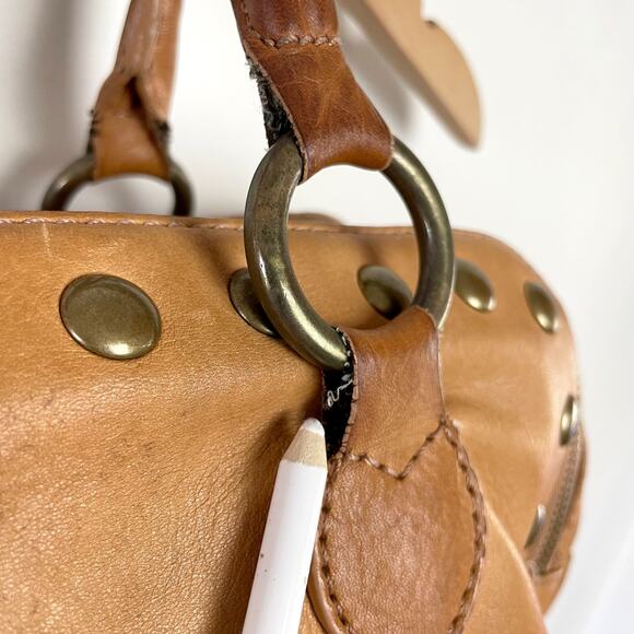JCrew Leather Purse Brass Studs Shoulder Bag Y2K 2010s Indie Sleaze Double Zip - Picture 12 of 15